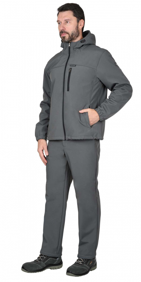 Куртка "СИРИУС-Азов" с капюшоном серый софтшелл пл 350 г/кв.м