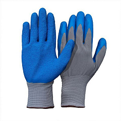 Перчатки нейлоновые с рифленым нитриловым покрытием, серо-синие