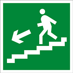 E14 Направление к эвакуационному выходу по лестнице вниз (левосторонний)